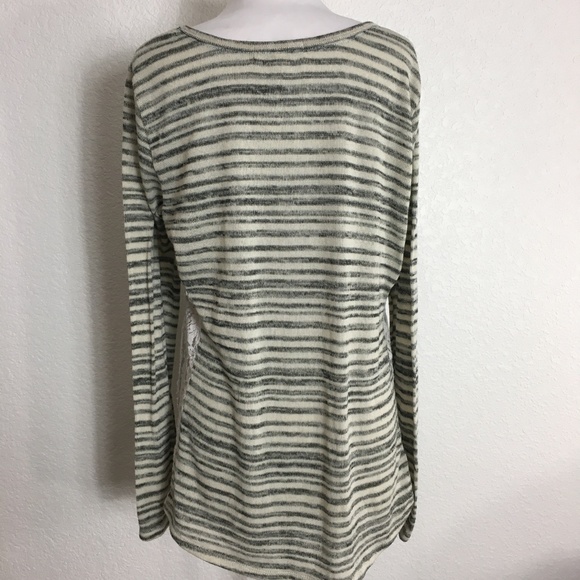 Rewind XL Sweater Gray Stripe Lace Side Panels Striped Lightweight - Picture 3 of 9